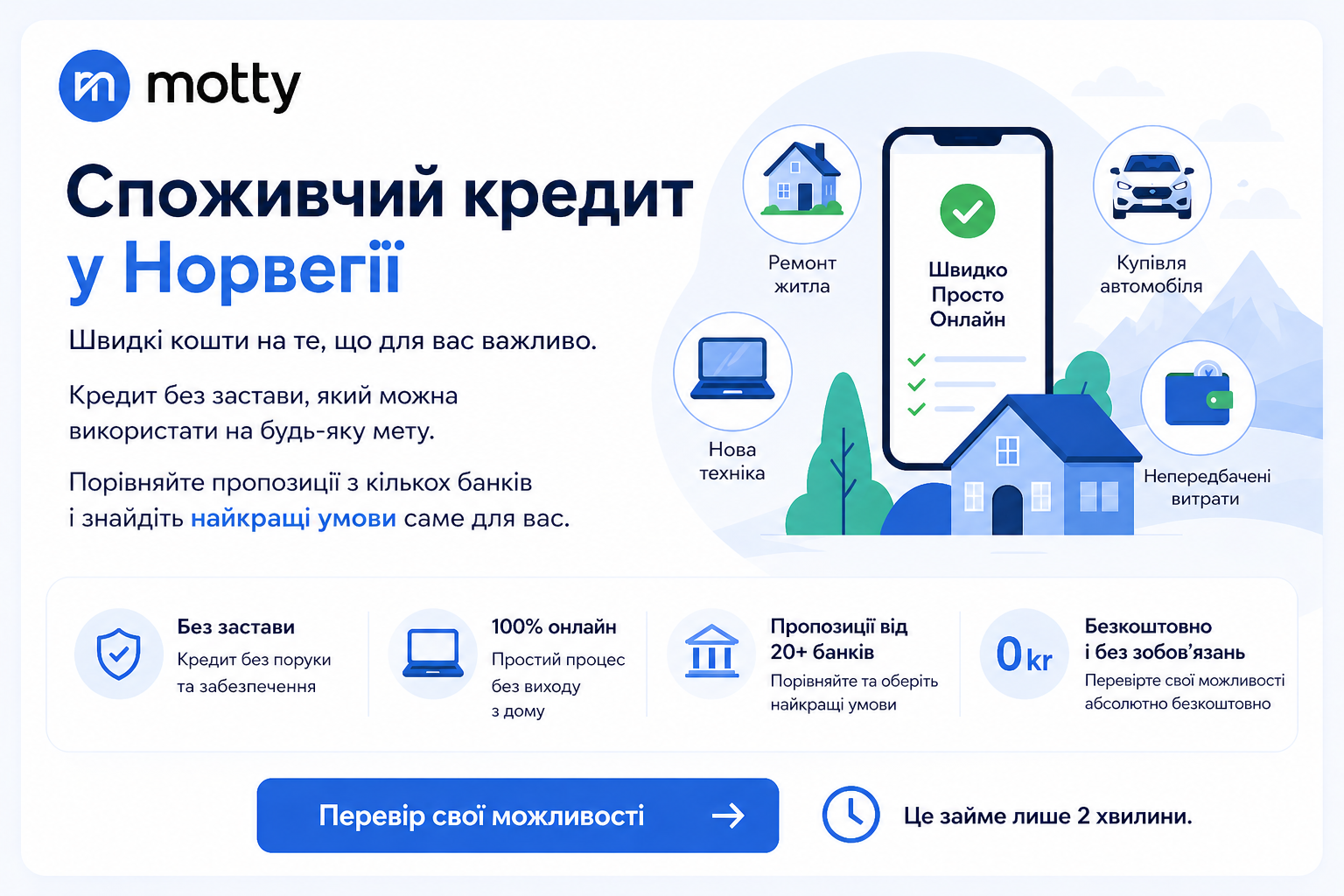 Споживчий кредит у Норвегії – Motty порівняння пропозицій банків онлайн